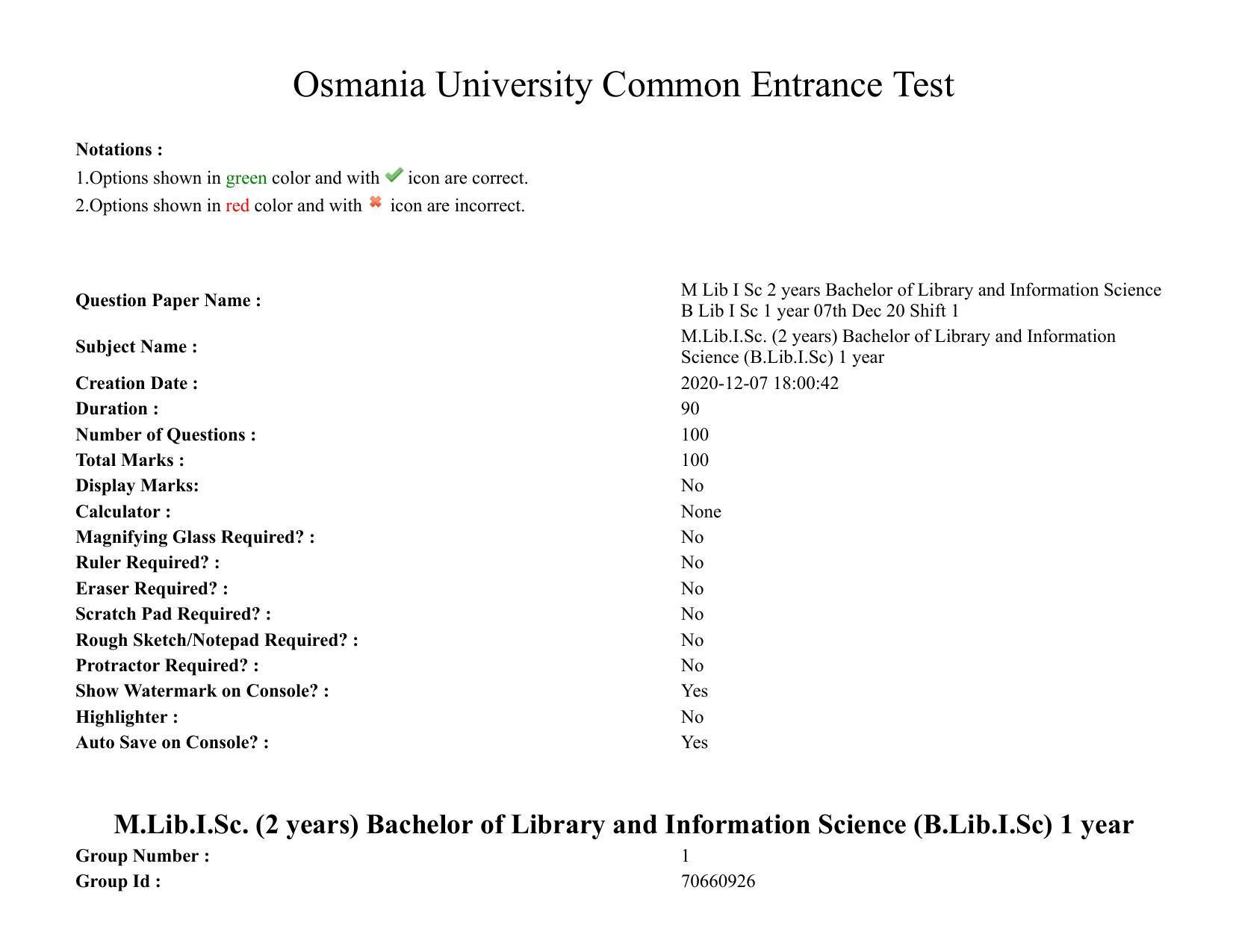 TS CPGET 2020 M.Lib.I.Sc. (2 years) & (B.Lib.I.Sc) 1 year (Shift 2) Question Paper with Answer Key - Page 1