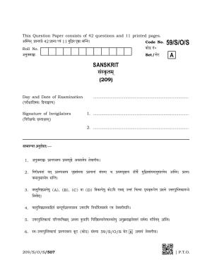NIOS October 2019 Class 10 Sanskrit Question Paper
