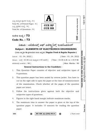 Karnataka SSLC Elements of Electronics Engineering Question Paper 2022 (A Version)