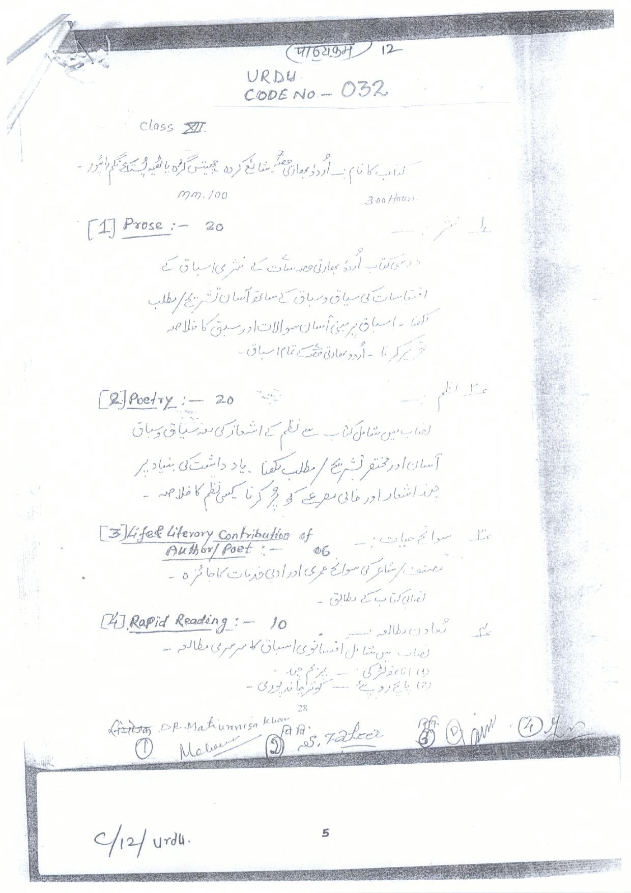 CGBSE Class 12th Syllabus 2021-2022 - Urdu - Page 1