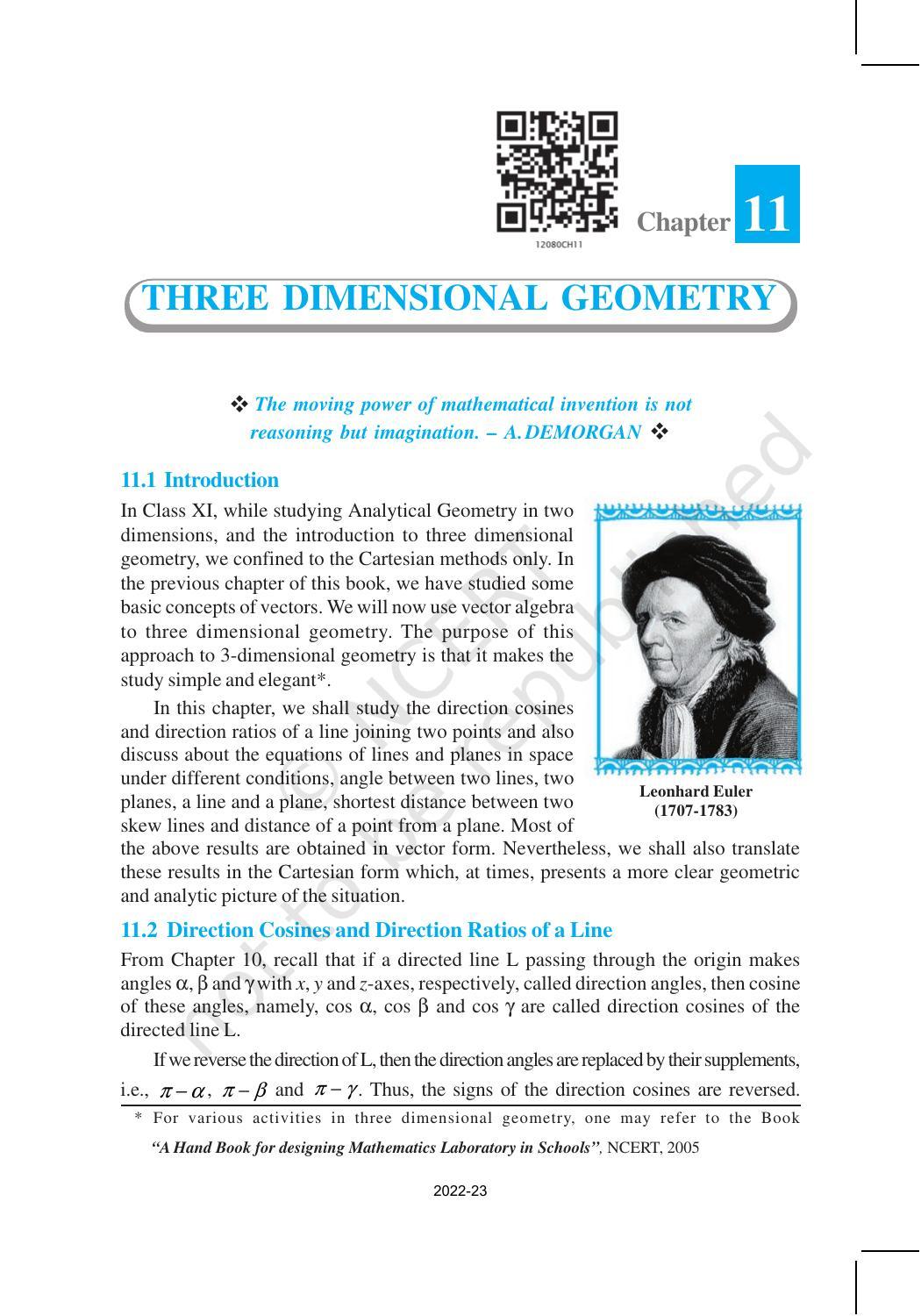 NCERT Book for Class 12 Maths Chapter 11 Three Dimensional Geometry - Page 1