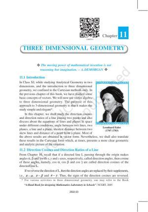 NCERT Book for Class 12 Maths Chapter 11 Three Dimensional Geometry