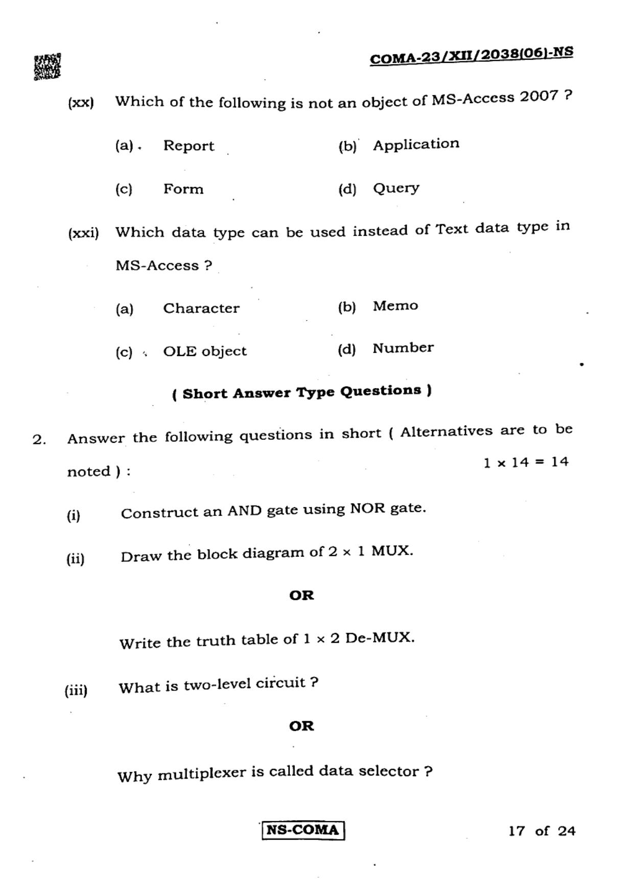 West Bengal Board Class 12 Modern Computer Application 2023 Question Paper - Page 17