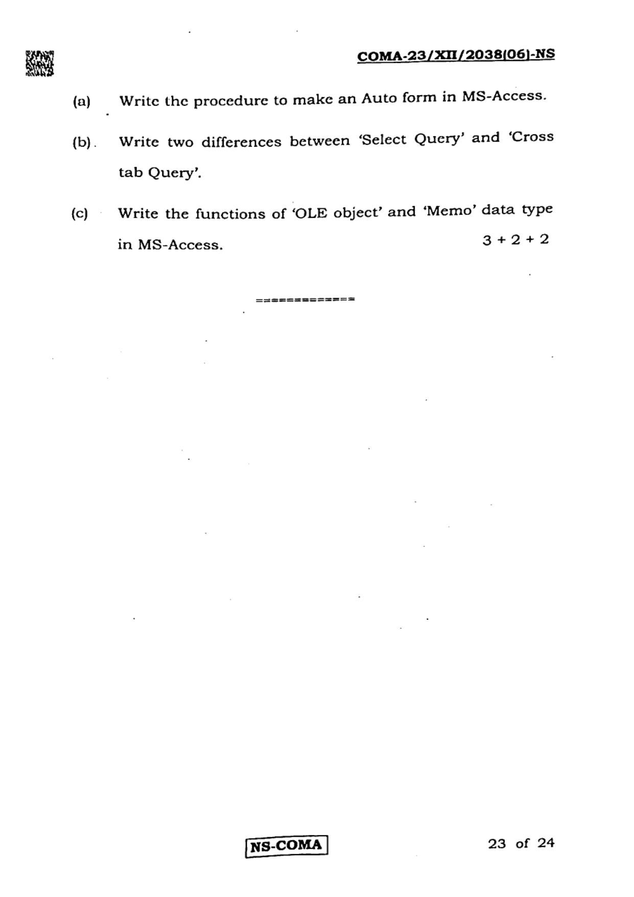 West Bengal Board Class 12 Modern Computer Application 2023 Question Paper - Page 23