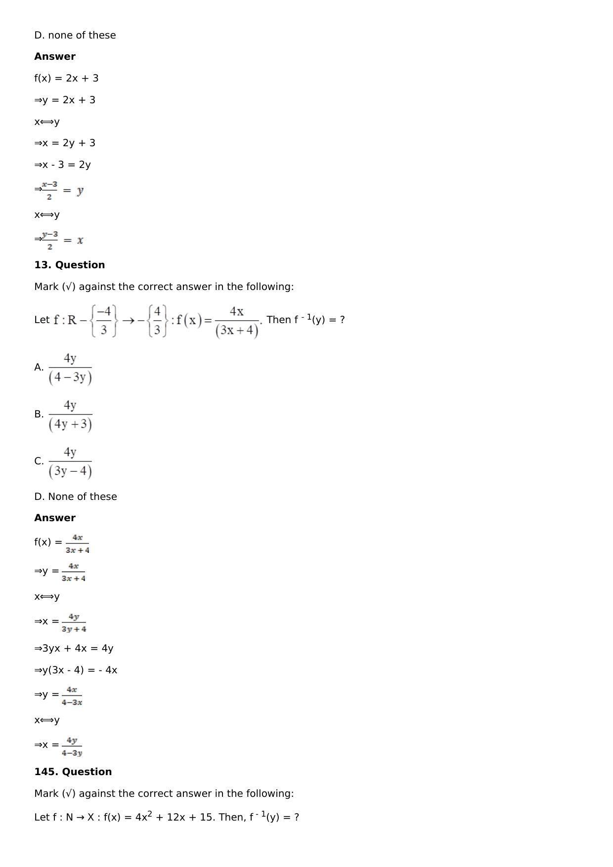 Chapter 2: Functions Solutions: RS Aggarwal Class 12 Solutions  - Page 47