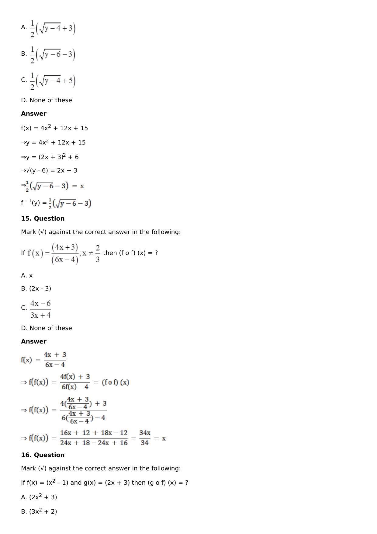 Chapter 2: Functions Solutions: RS Aggarwal Class 12 Solutions  - Page 48