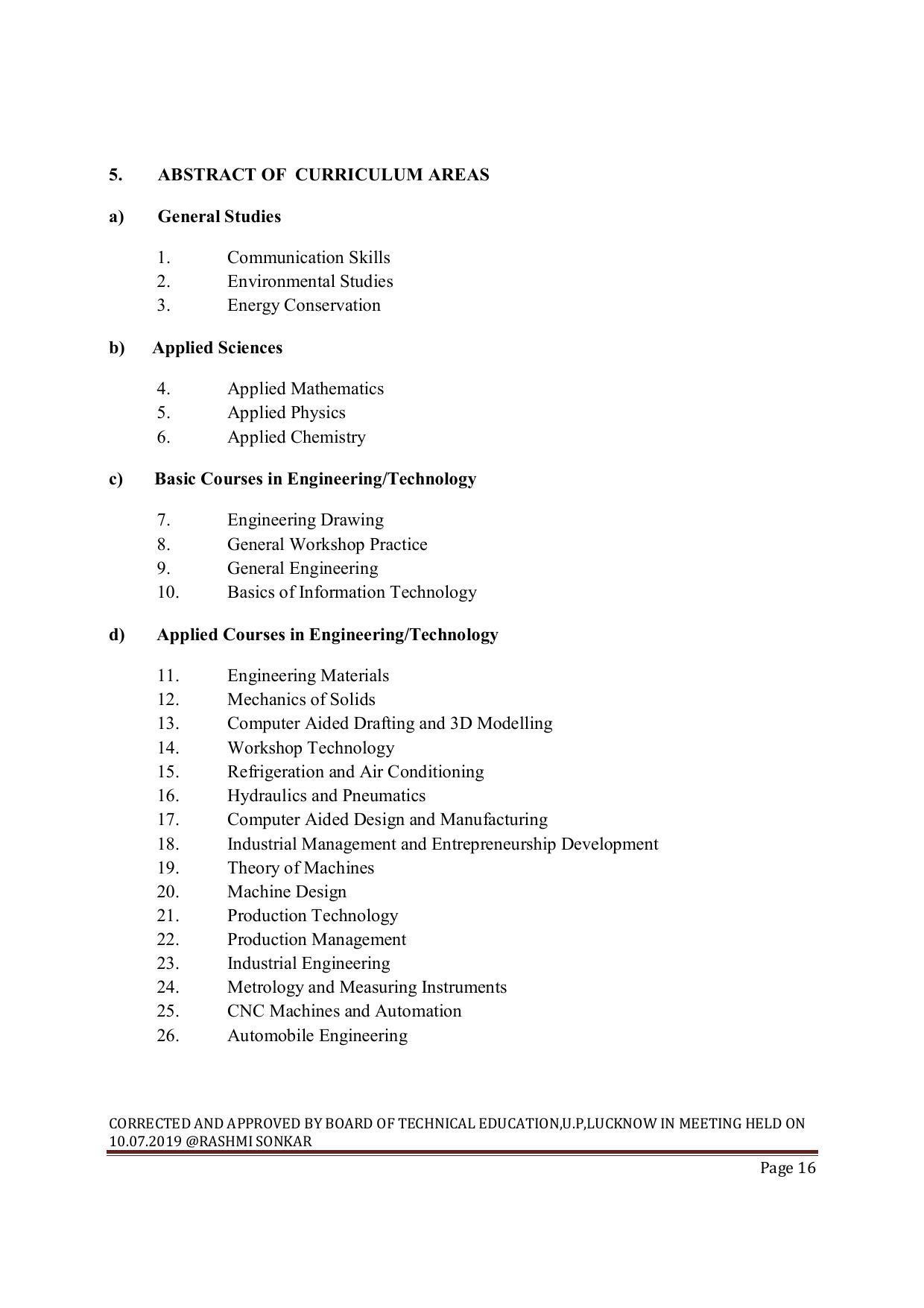 EFFECTIVE FROM JULY 2019-20 - SIX SEMESTER DIPLOMA COURSE IN MECHANICAL ENGINEERING ( AUTOMOBILE) - Page 16