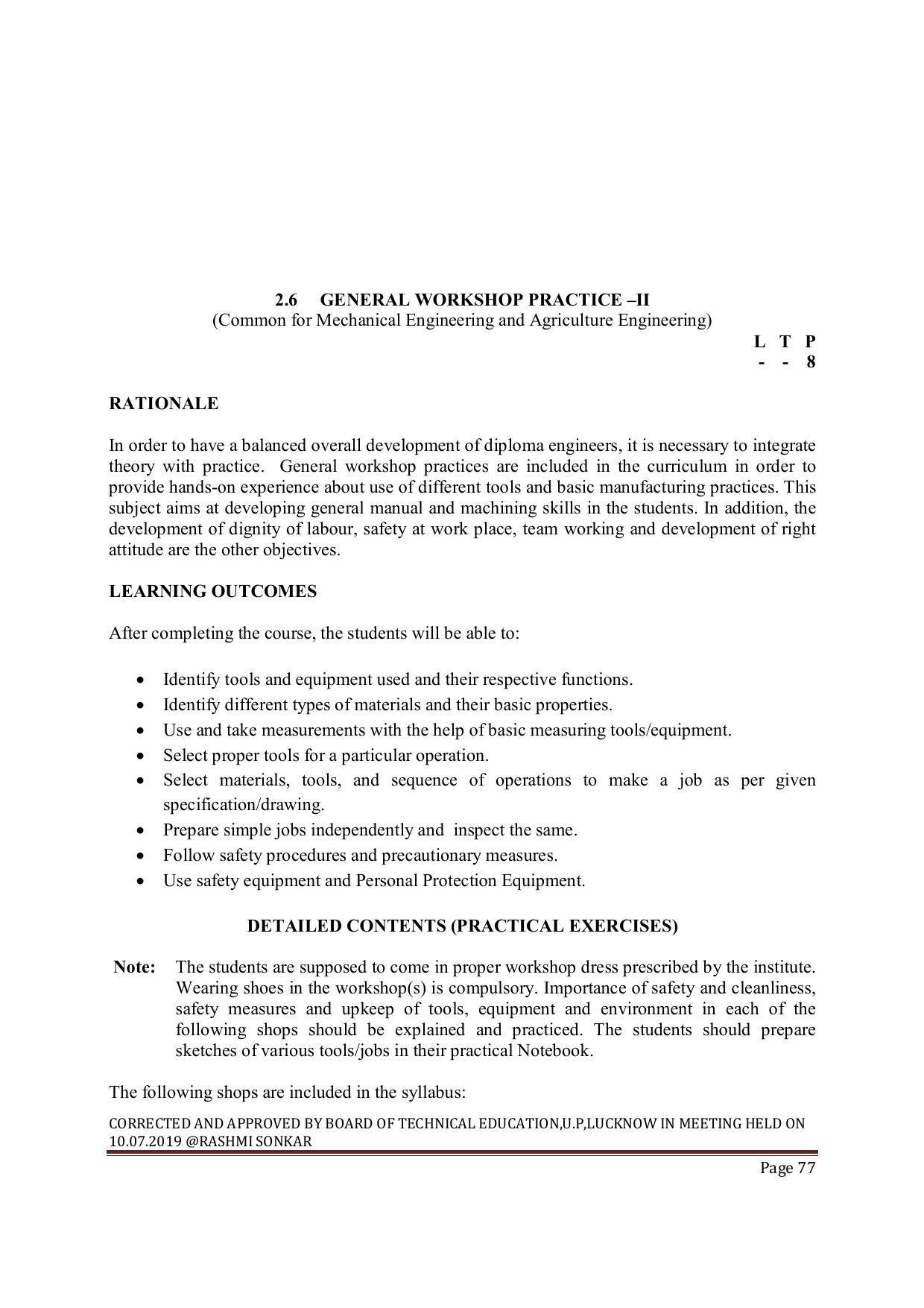 EFFECTIVE FROM JULY 2019-20 - SIX SEMESTER DIPLOMA COURSE IN MECHANICAL ENGINEERING ( AUTOMOBILE) - Page 77