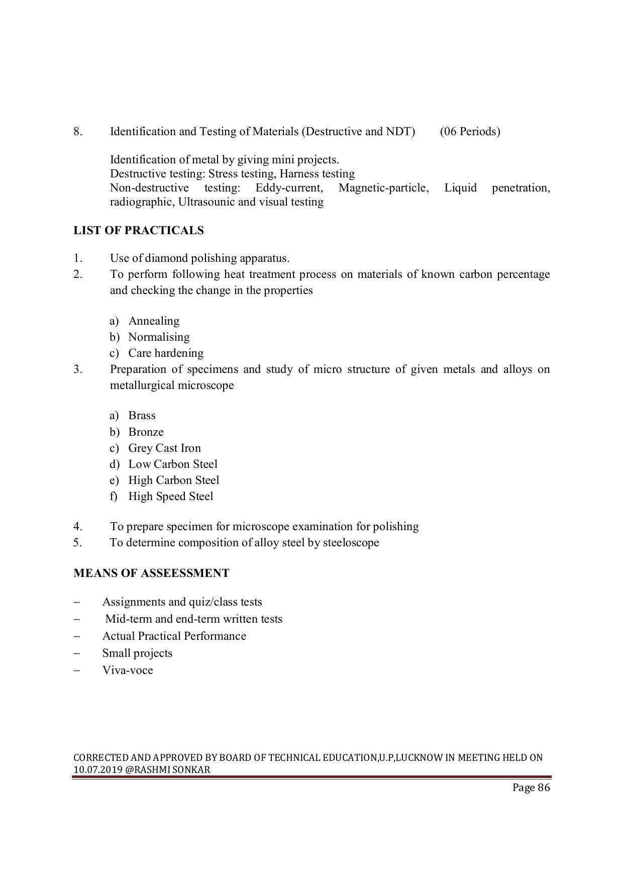 EFFECTIVE FROM JULY 2019-20 - SIX SEMESTER DIPLOMA COURSE IN MECHANICAL ENGINEERING ( AUTOMOBILE) - Page 86