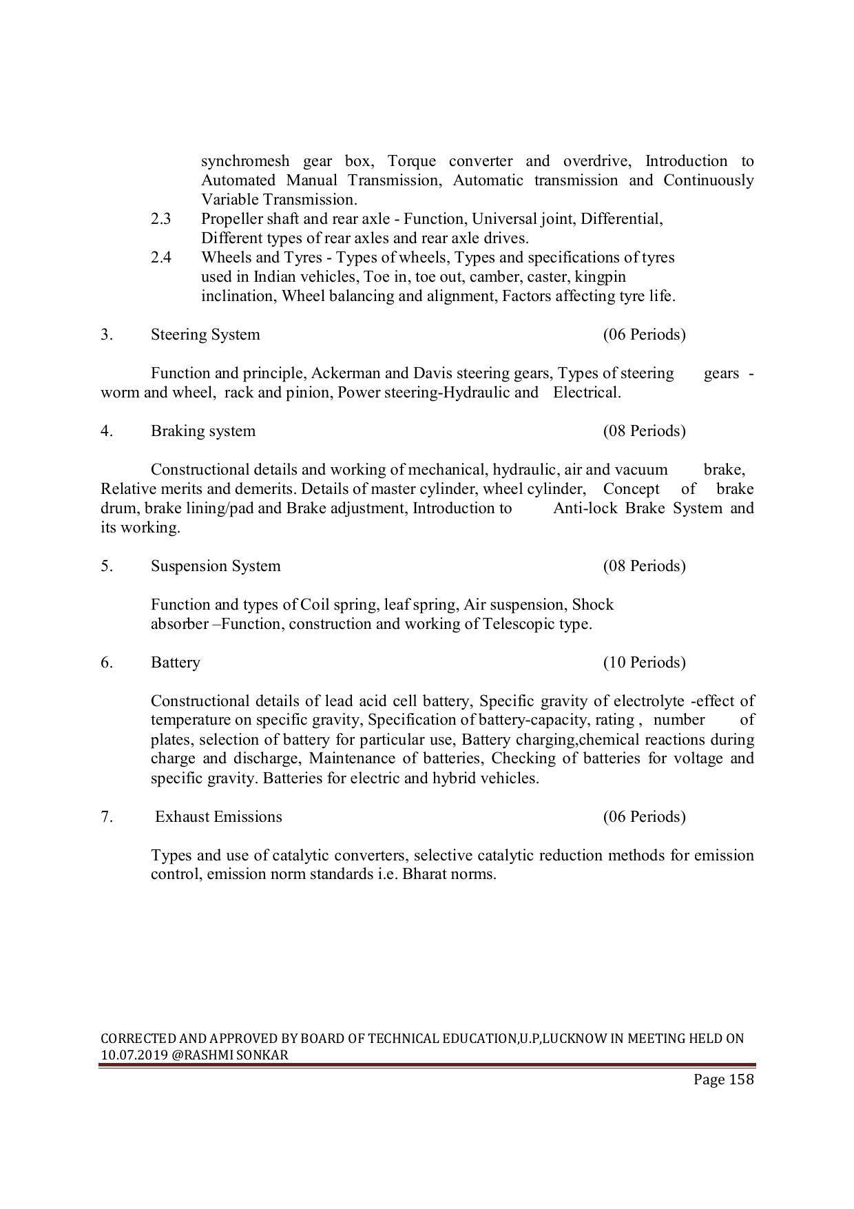 EFFECTIVE FROM JULY 2019-20 - SIX SEMESTER DIPLOMA COURSE IN MECHANICAL ENGINEERING ( AUTOMOBILE) - Page 158
