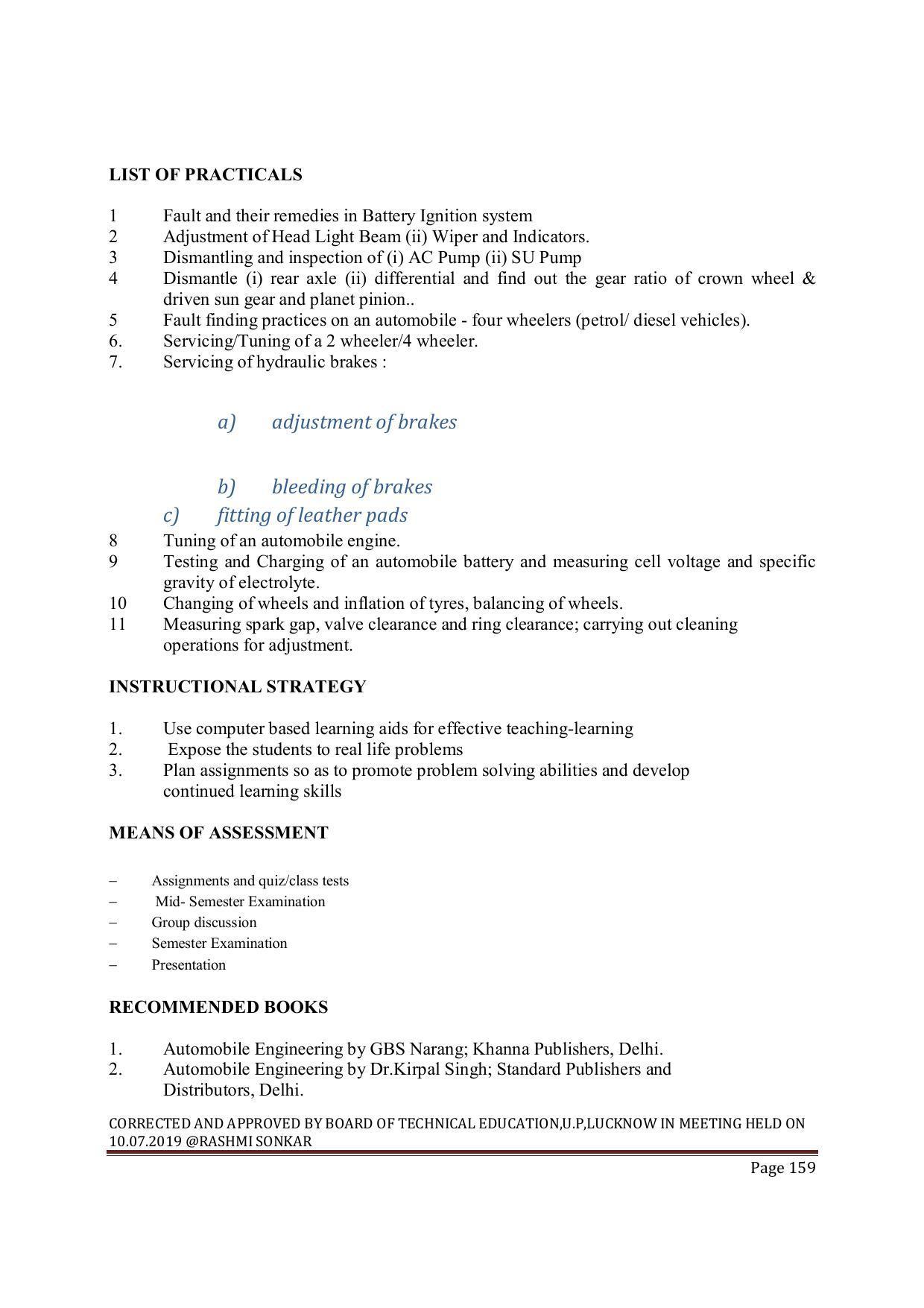 EFFECTIVE FROM JULY 2019-20 - SIX SEMESTER DIPLOMA COURSE IN MECHANICAL ENGINEERING ( AUTOMOBILE) - Page 159