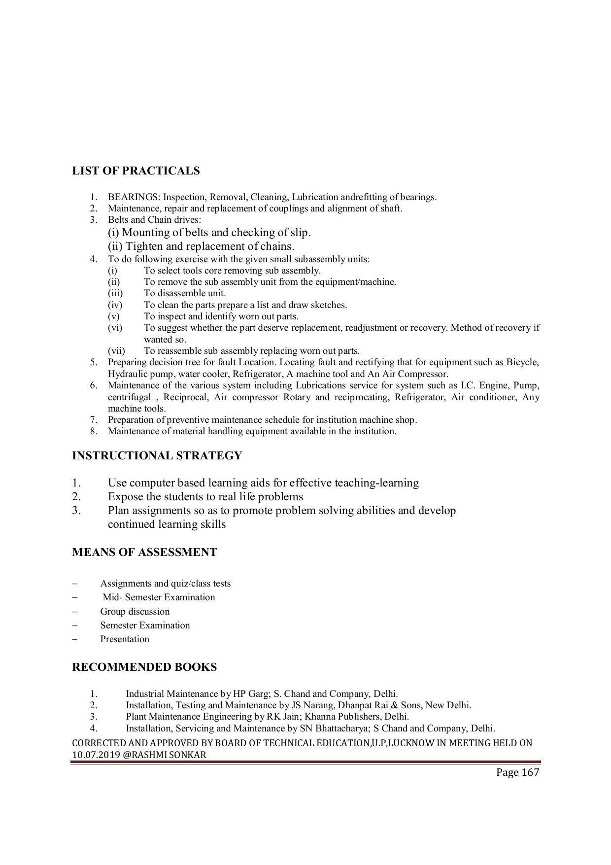 EFFECTIVE FROM JULY 2019-20 - SIX SEMESTER DIPLOMA COURSE IN MECHANICAL ENGINEERING ( AUTOMOBILE) - Page 167
