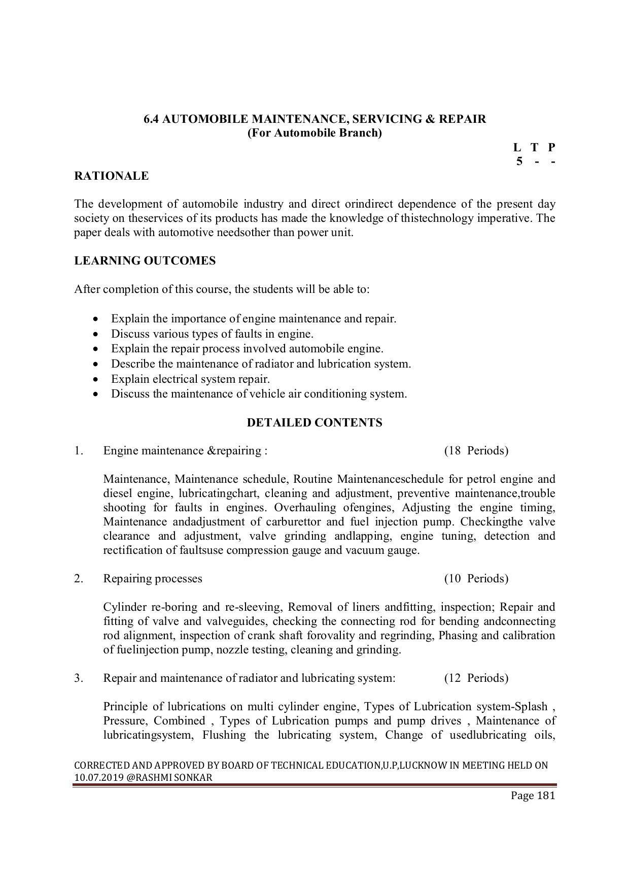 EFFECTIVE FROM JULY 2019-20 - SIX SEMESTER DIPLOMA COURSE IN MECHANICAL ENGINEERING ( AUTOMOBILE) - Page 181