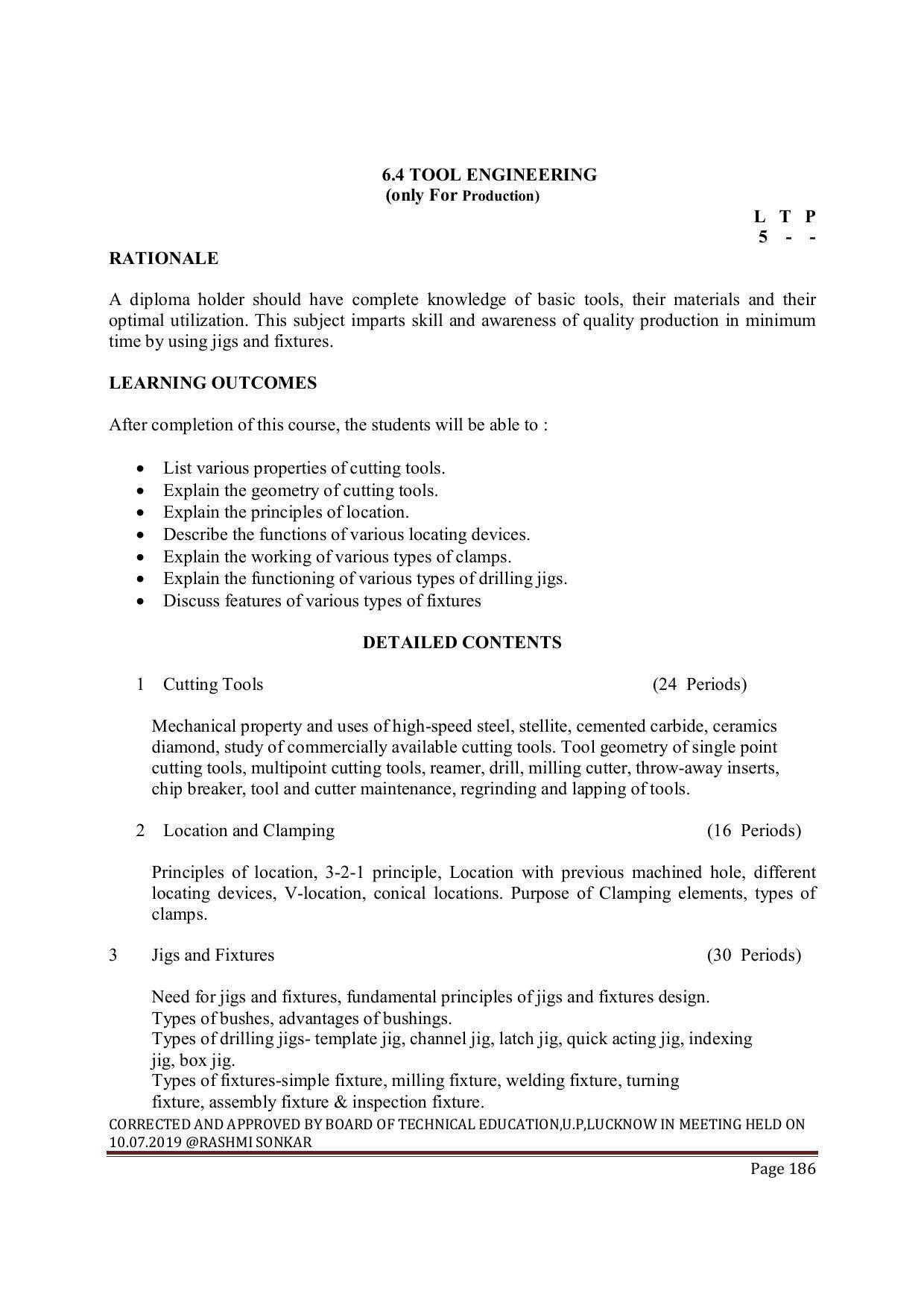 EFFECTIVE FROM JULY 2019-20 - SIX SEMESTER DIPLOMA COURSE IN MECHANICAL ENGINEERING ( AUTOMOBILE) - Page 186