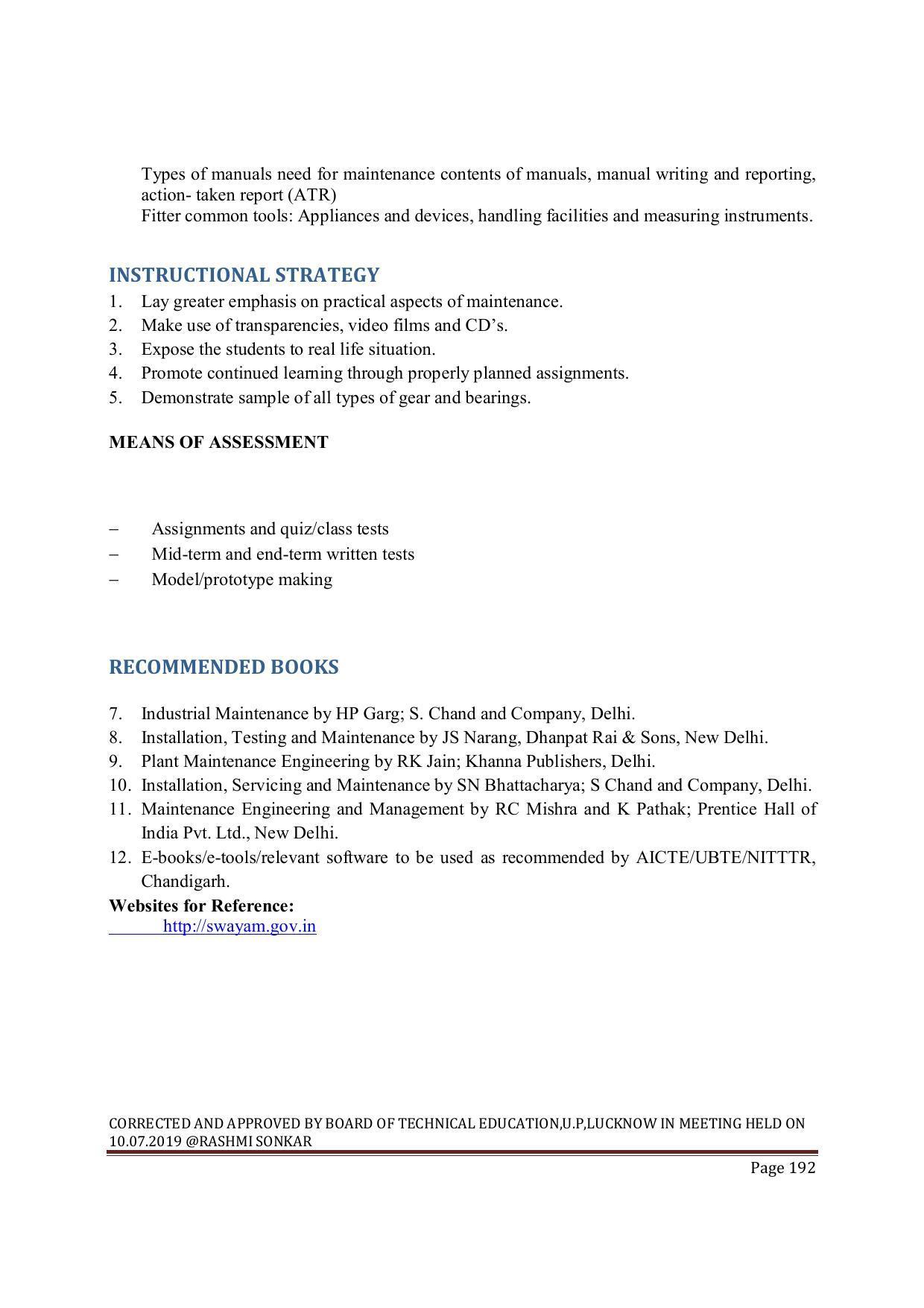 EFFECTIVE FROM JULY 2019-20 - SIX SEMESTER DIPLOMA COURSE IN MECHANICAL ENGINEERING ( AUTOMOBILE) - Page 192
