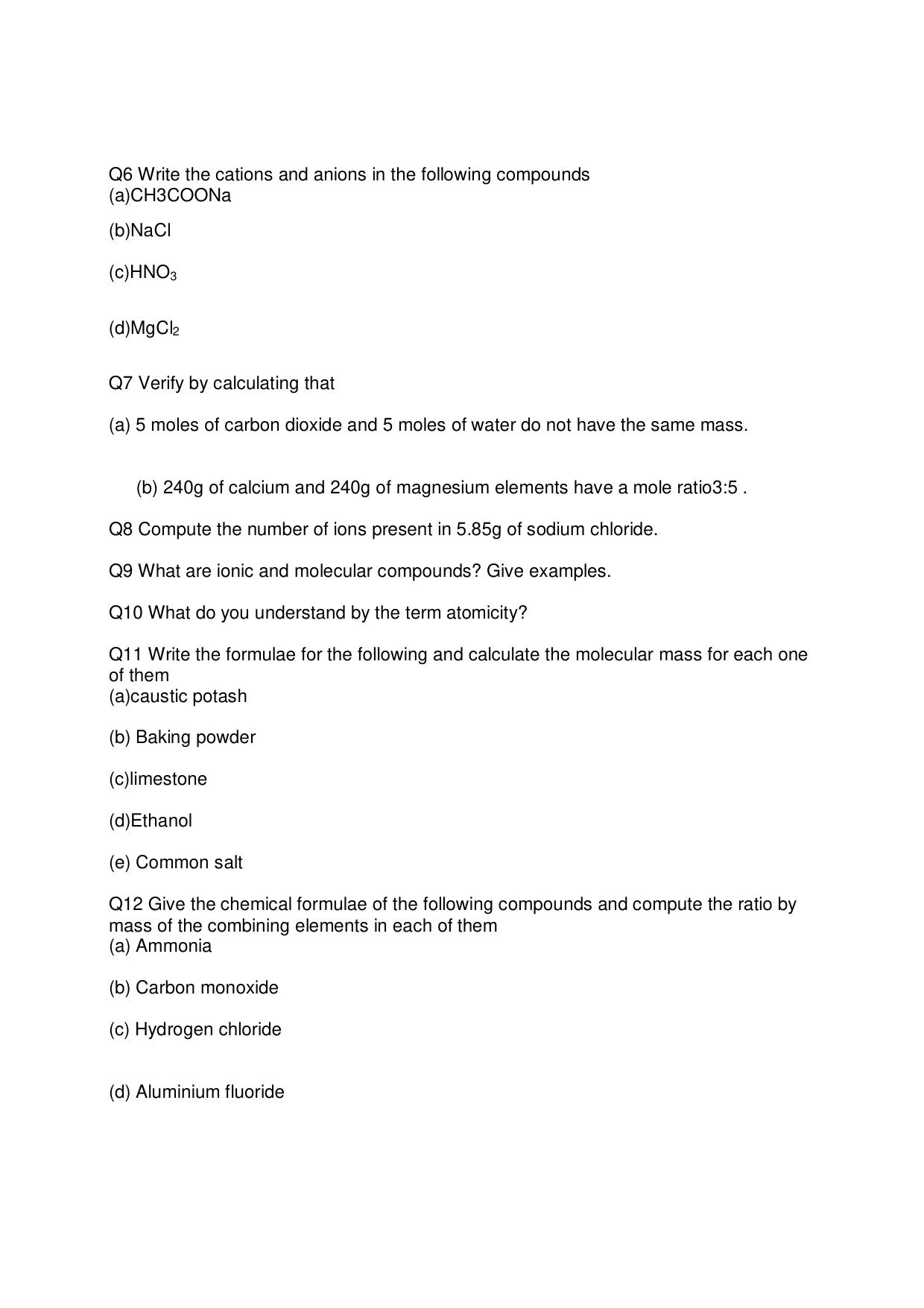 CBSE Worksheets for Class 9 Chemistry Atoms and molecules Assignment 2 - Page 2