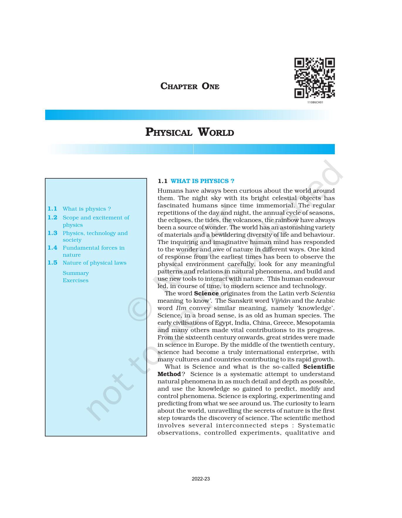 NCERT Book for Class 11 Physics Chapter 1 Physical World - Page 1