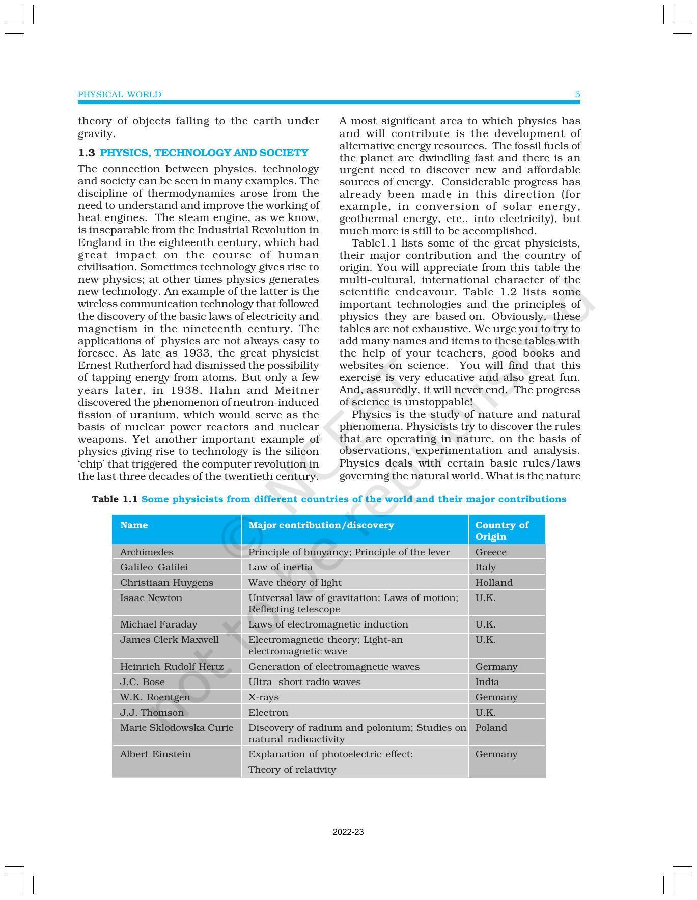 NCERT Book for Class 11 Physics Chapter 1 Physical World - Page 5