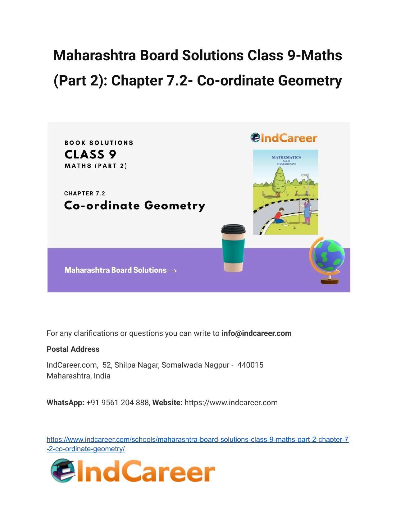 Maharashtra Board Solutions Class 9-Maths (Part 2): Chapter 7.2- Co-ordinate Geometry - Page 1