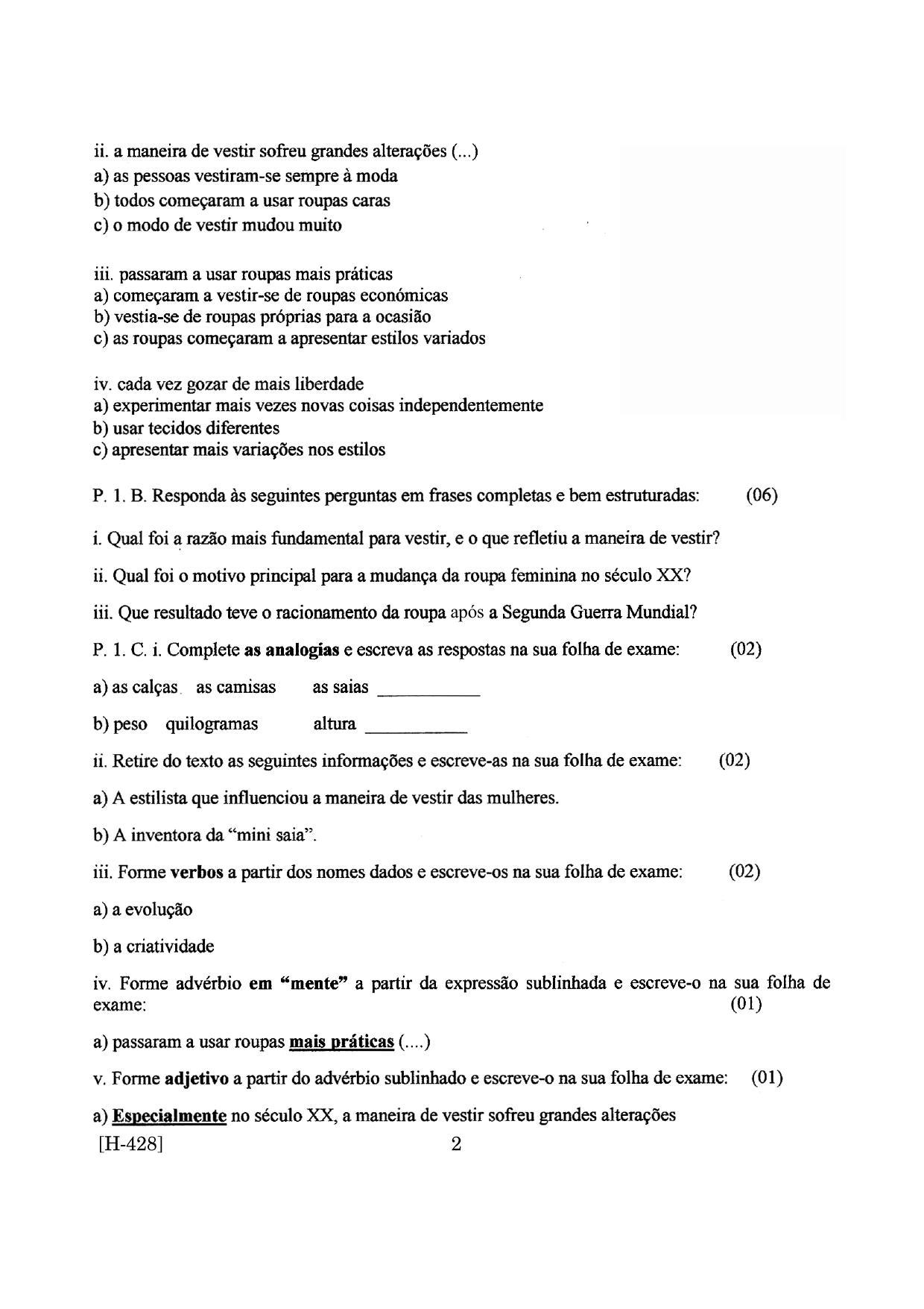 Goa Board Class 12 Portuguese II  2019 (March 2019) Question Paper - Page 2