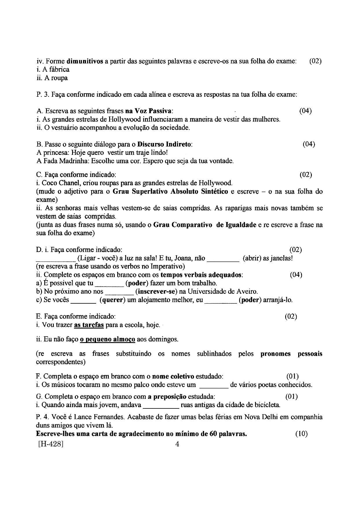 Goa Board Class 12 Portuguese II  2019 (March 2019) Question Paper - Page 4