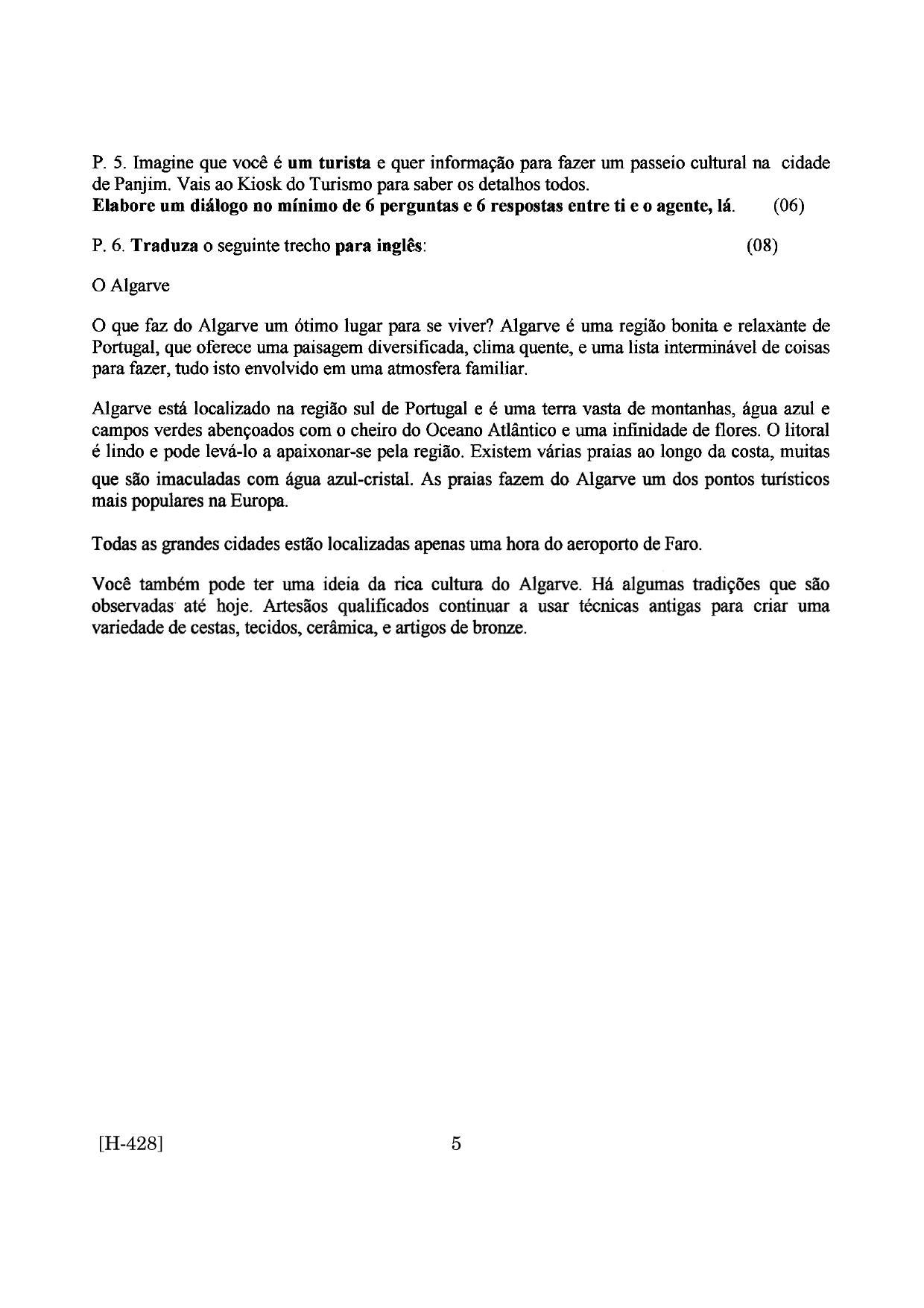 Goa Board Class 12 Portuguese II  2019 (March 2019) Question Paper - Page 5