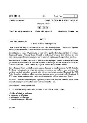 Goa Board Class 12 Portuguese II  2019 (March 2019) Question Paper