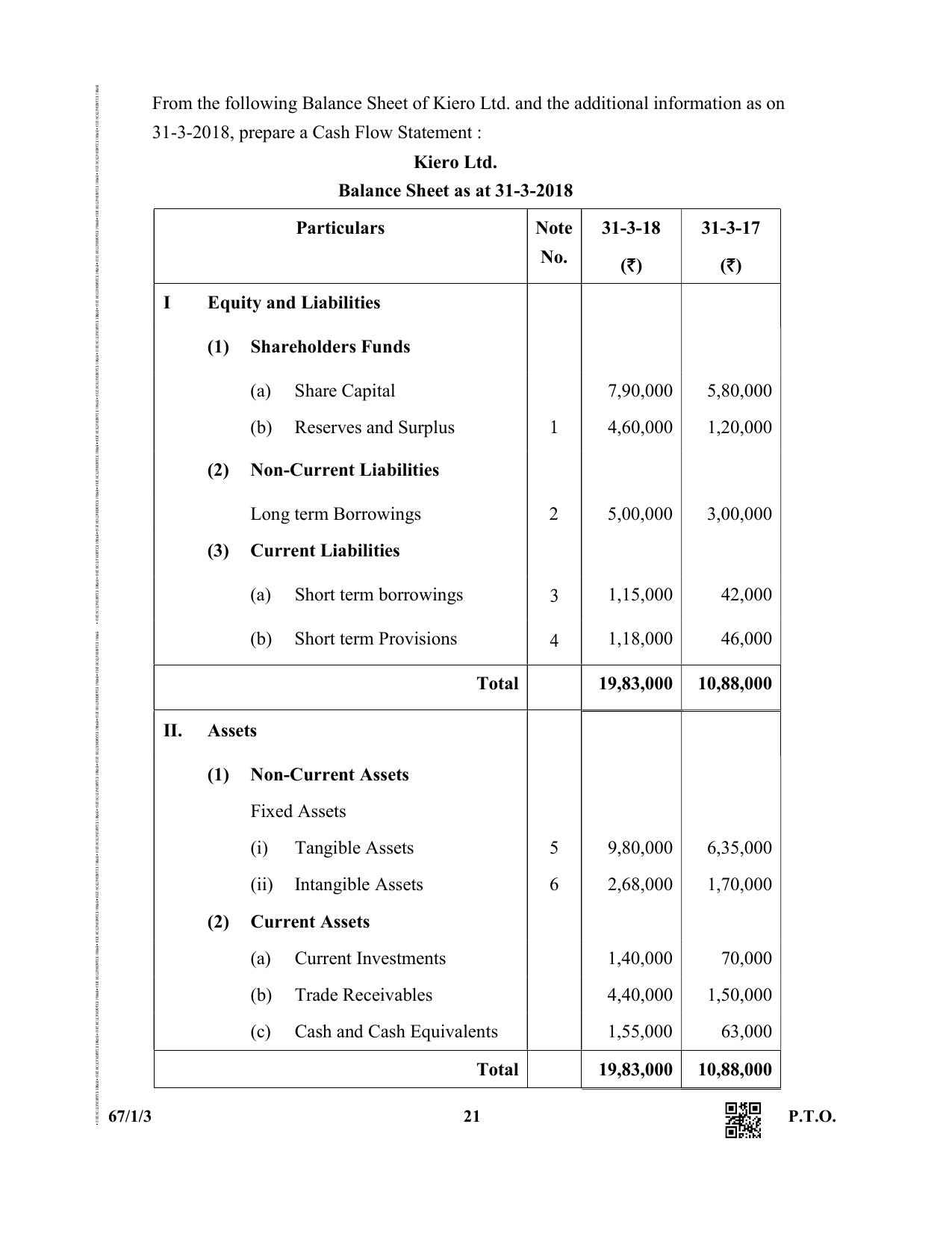 CBSE Class 12 67-1-3  (Accountancy) 2019 Question Paper - Page 21