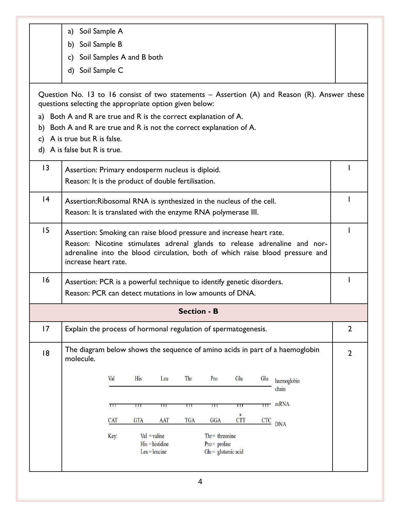 CBSE Class 12 Biology Sample Paper 2024 - Page 4
