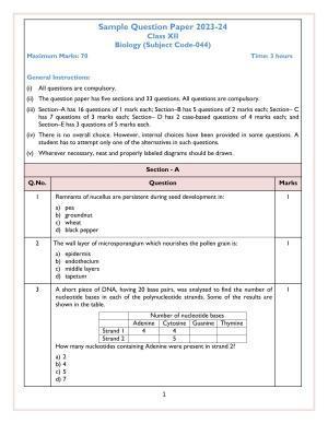 CBSE Class 12 Biology Sample Paper 2024
