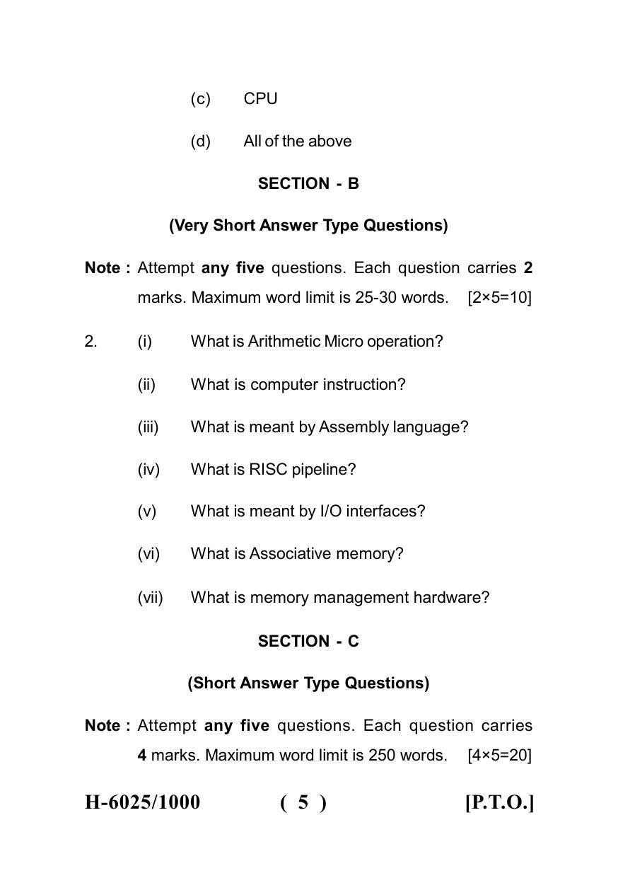 Sarguja University Question Paper July-2022 : M.Sc. In information Technology(Second Sem.)Computer System Organisation And Architecture Paper 1 - Page 5