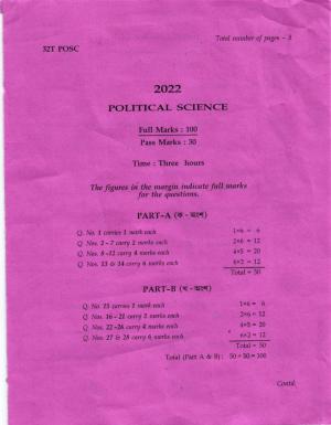 Assam HS 2nd Year Political Science 2022 Question Paper