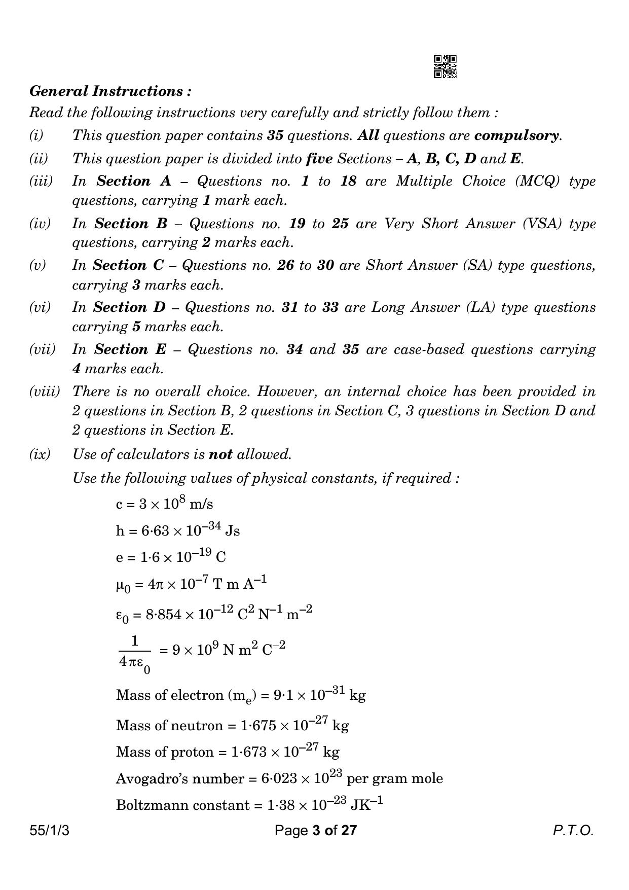 CBSE Class 12 55-1-3 Physics 2023 Question Paper - Page 3