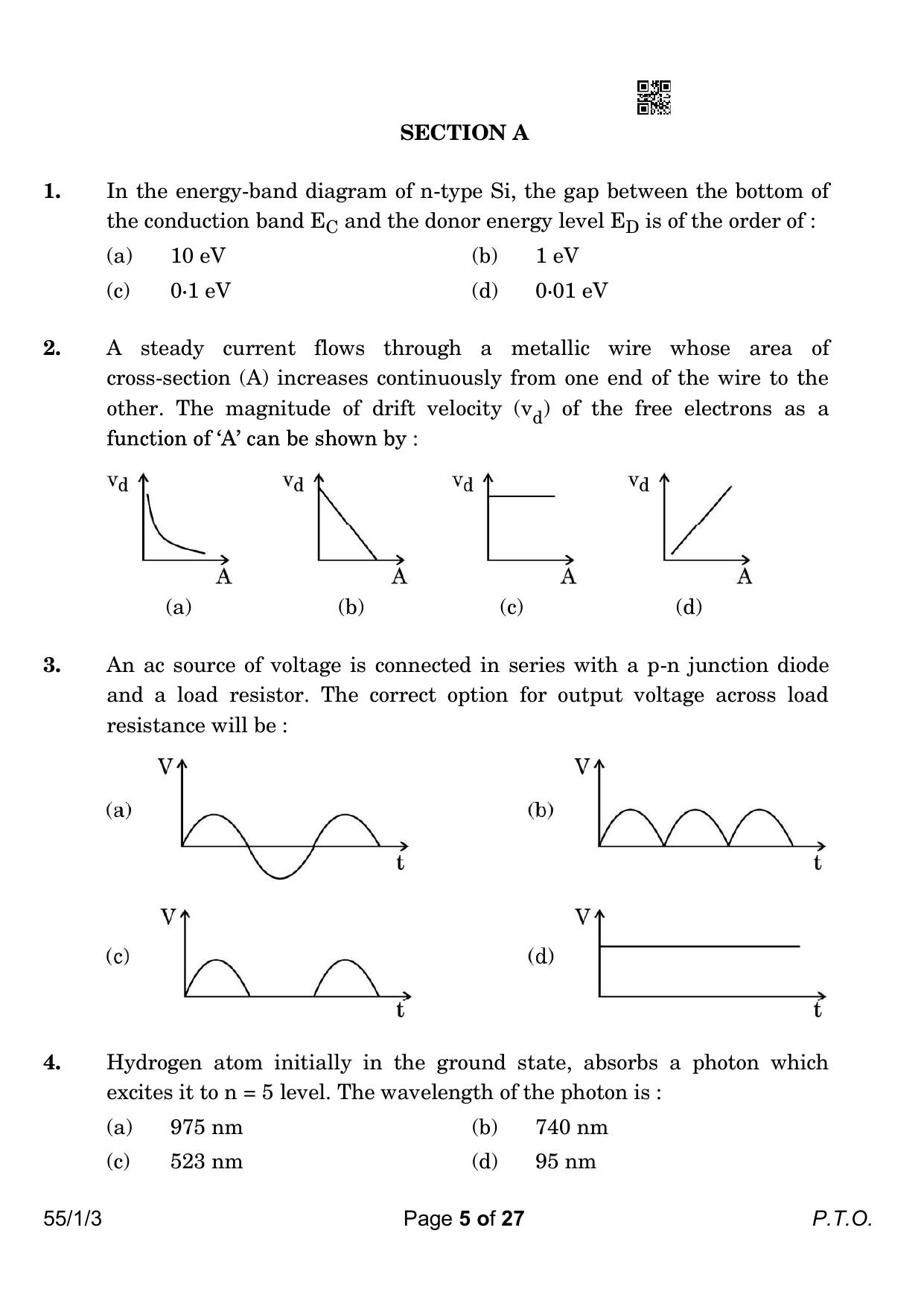 CBSE Class 12 55-1-3 Physics 2023 Question Paper - Page 5