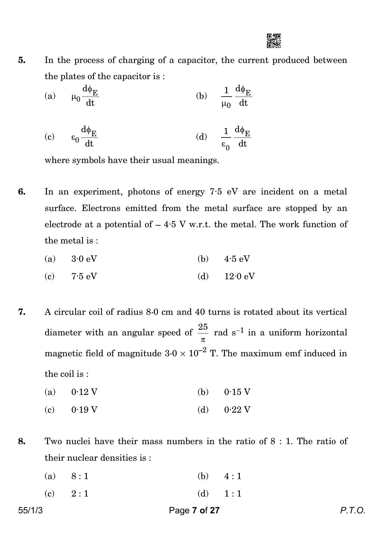 CBSE Class 12 55-1-3 Physics 2023 Question Paper - Page 7