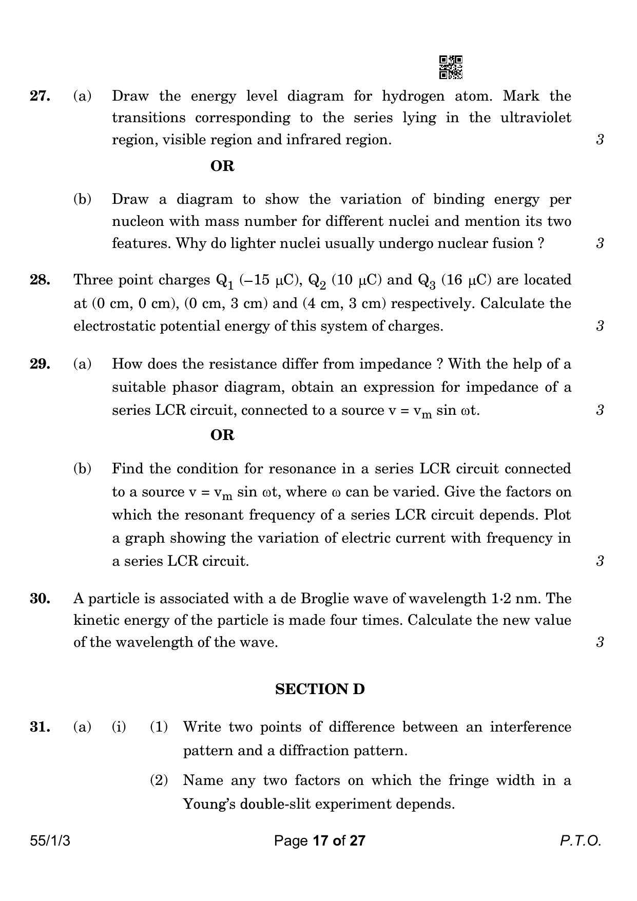 CBSE Class 12 55-1-3 Physics 2023 Question Paper - Page 17