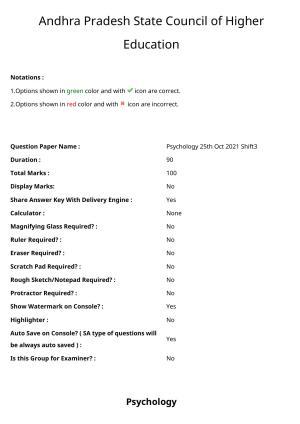 AP PGCET 2021 Psychology Question Paper with Answer Key