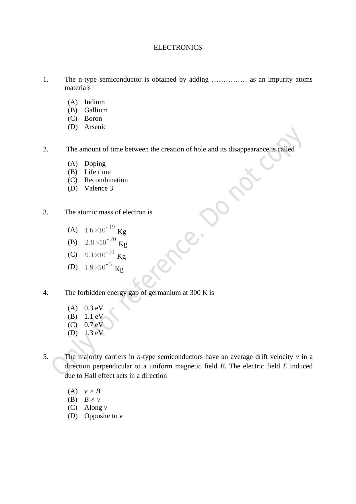 CUSAT CAT 2021 Electronics Question Paper - Page 1