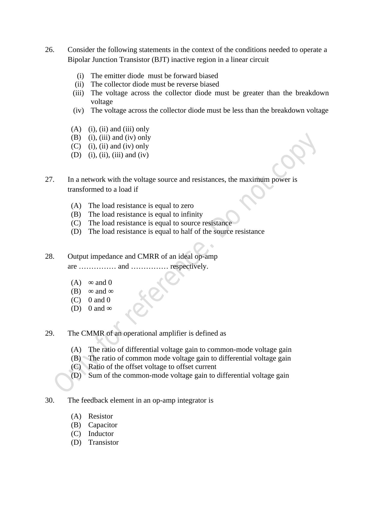 CUSAT CAT 2021 Electronics Question Paper - Page 6