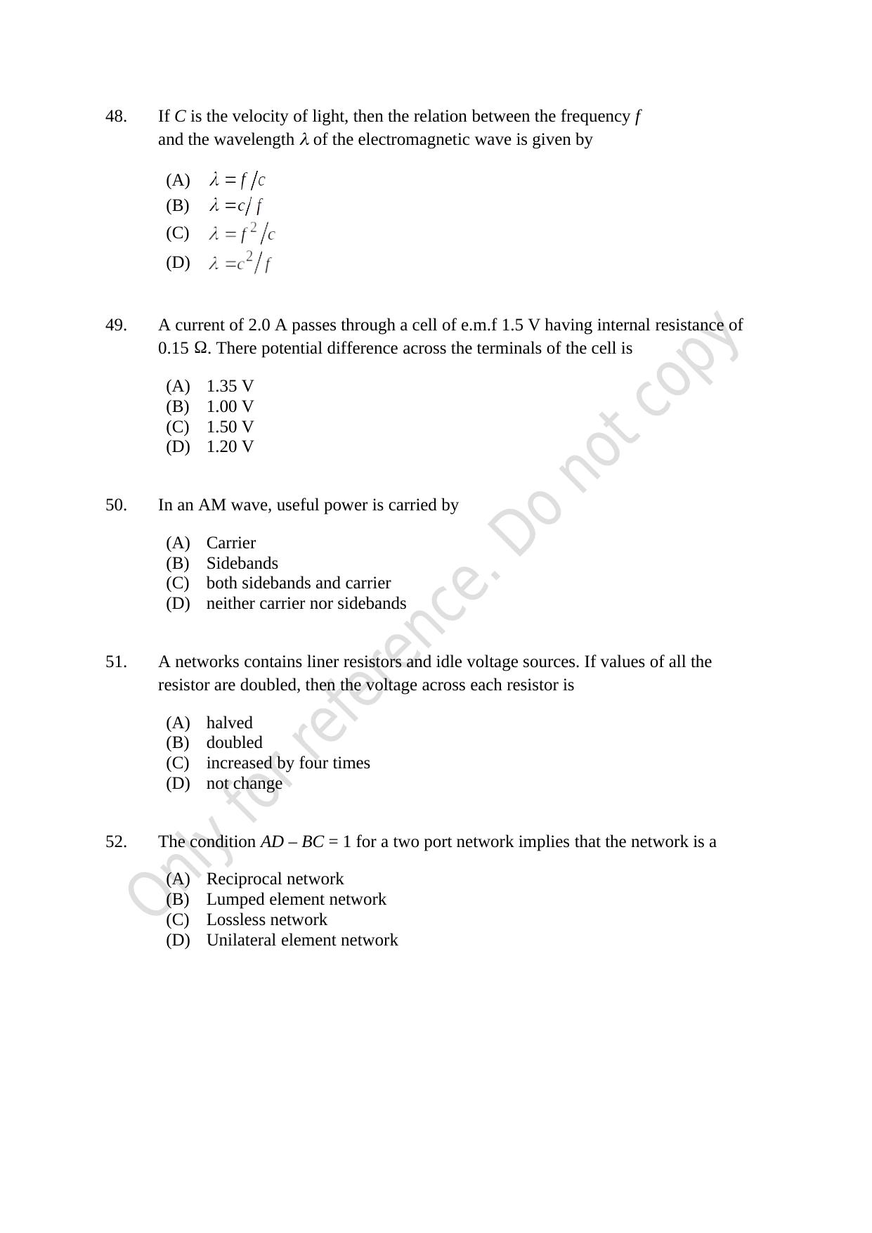 CUSAT CAT 2021 Electronics Question Paper - Page 10