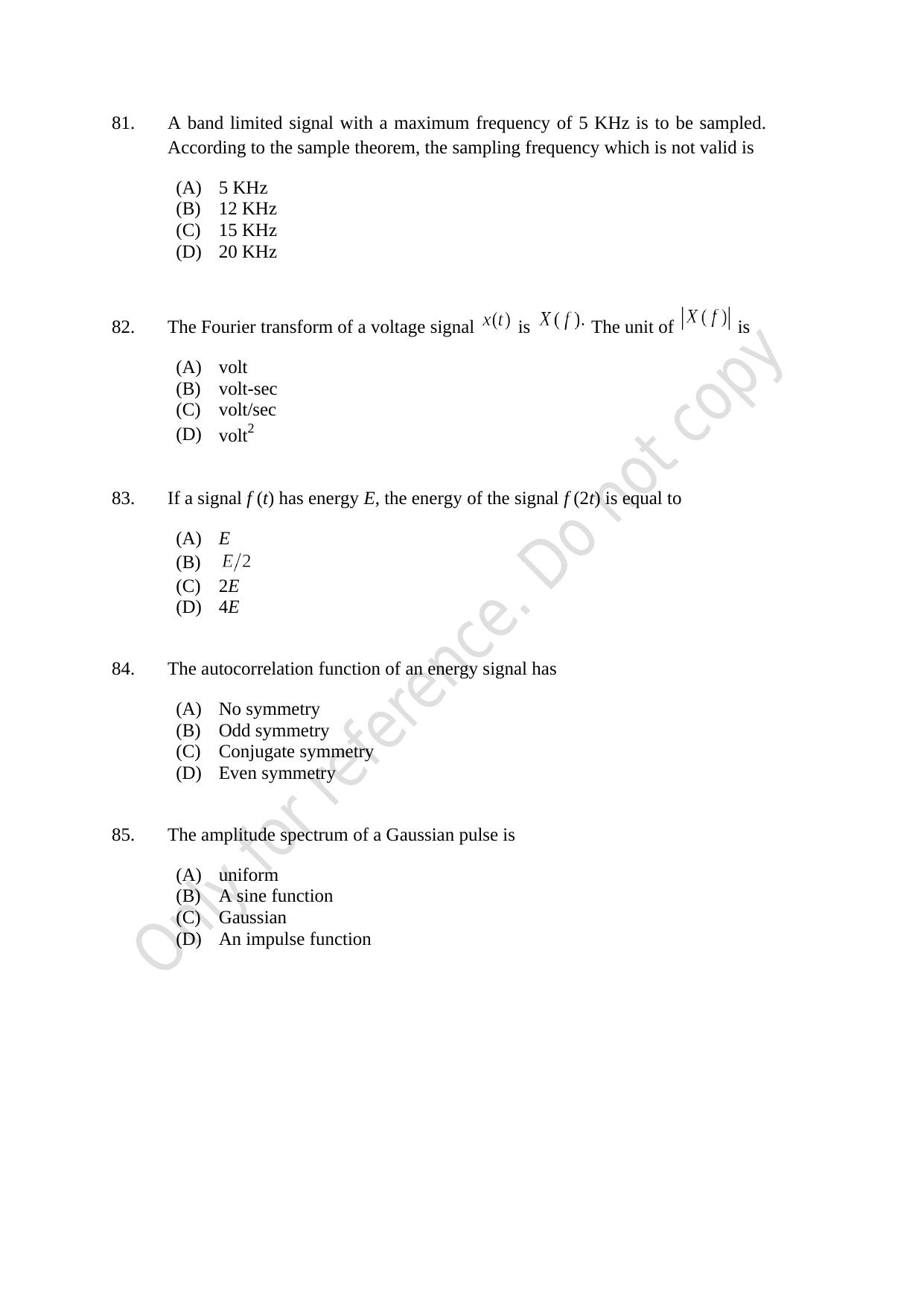 CUSAT CAT 2021 Electronics Question Paper - Page 17