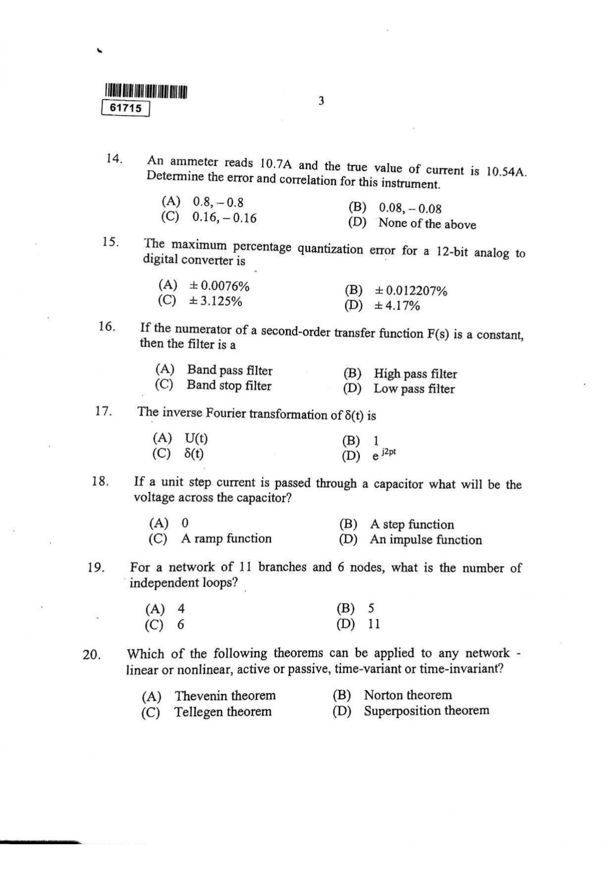CUSAT CAT 2015 Instrumentation Question Paper - Page 4