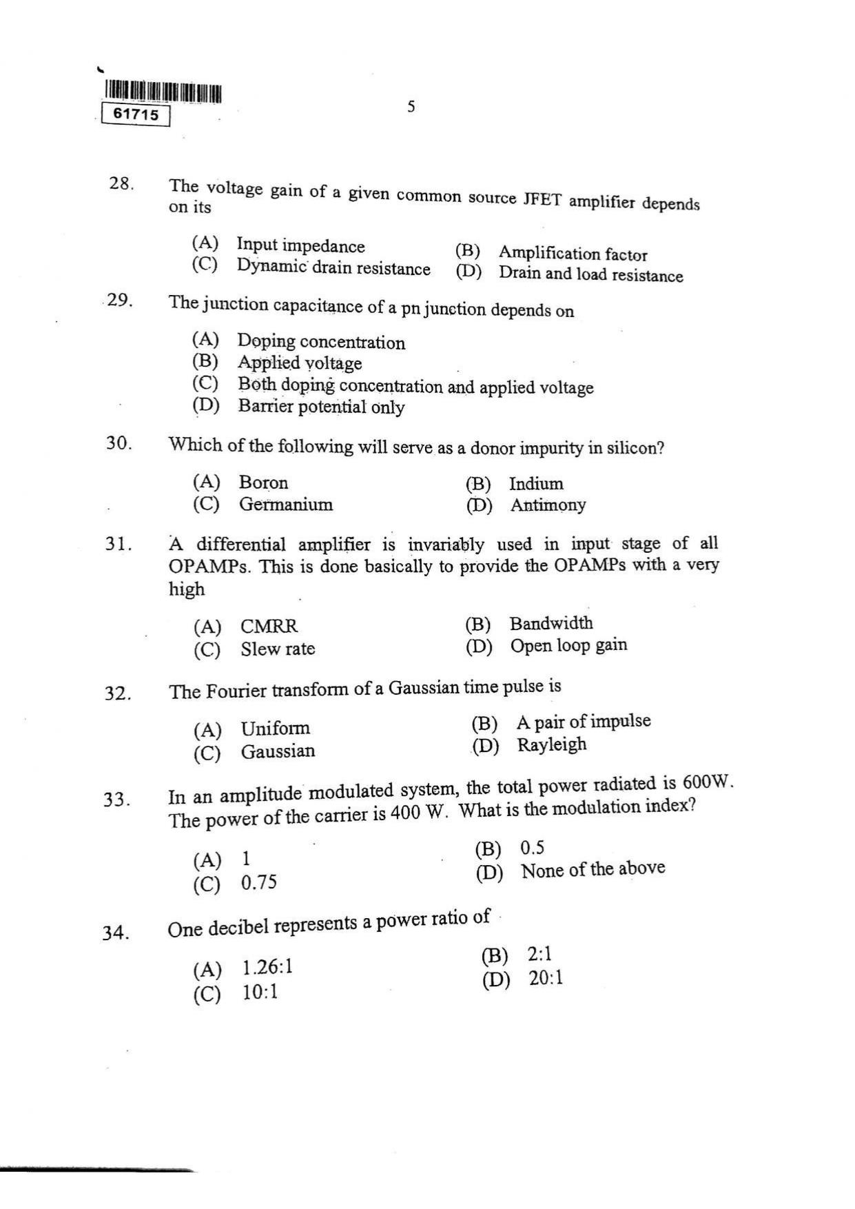 CUSAT CAT 2015 Instrumentation Question Paper - Page 6