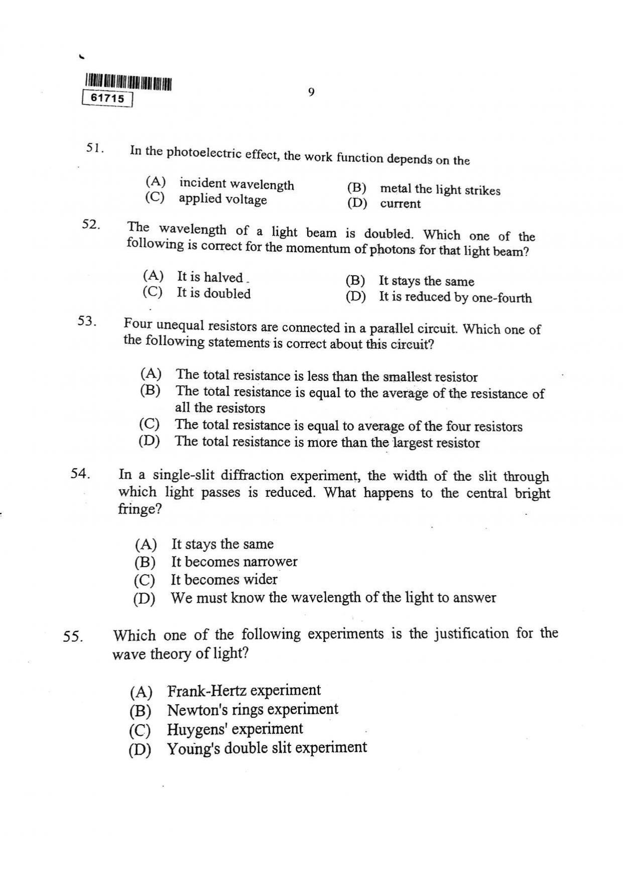CUSAT CAT 2015 Instrumentation Question Paper - Page 10