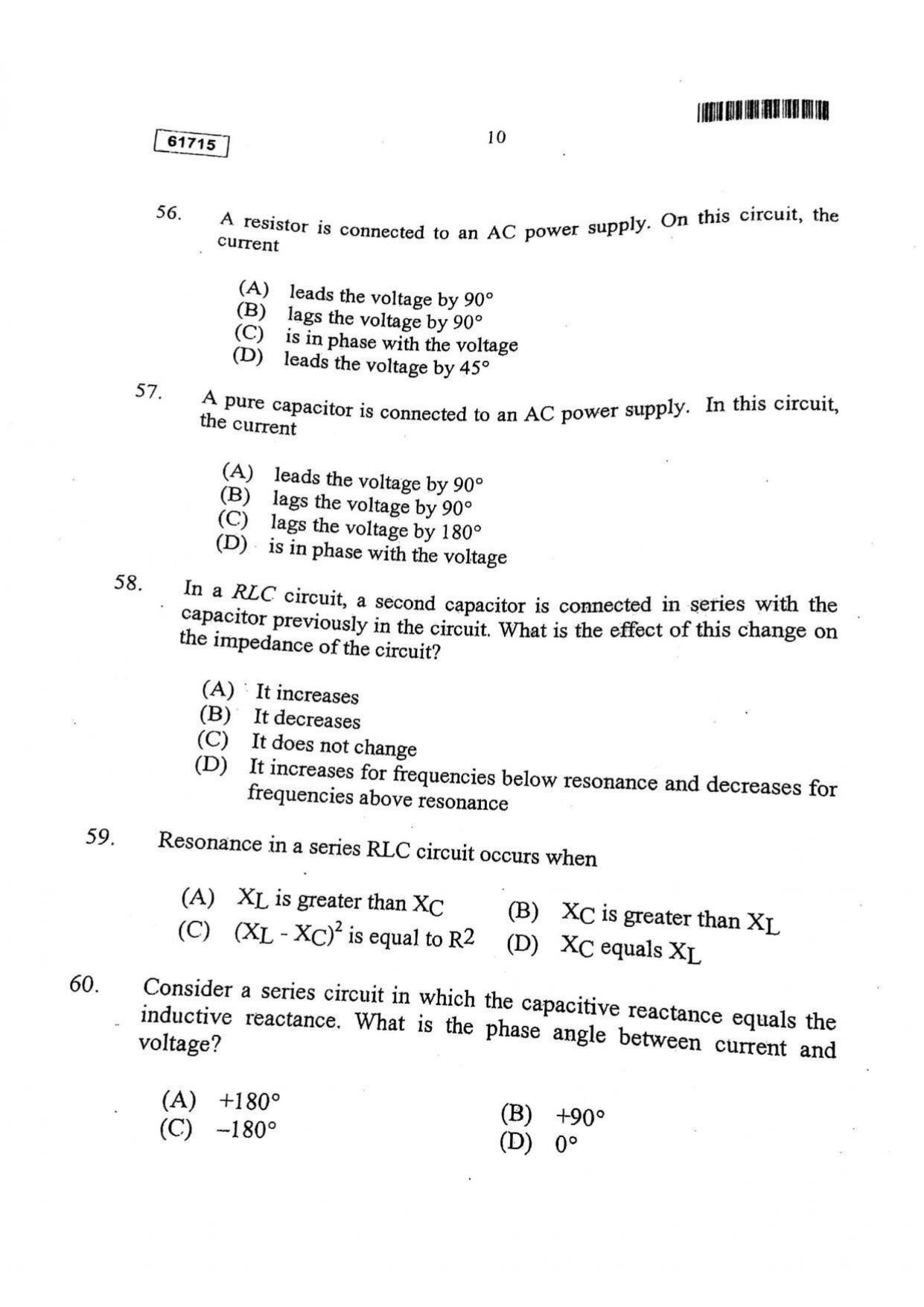 CUSAT CAT 2015 Instrumentation Question Paper - Page 11