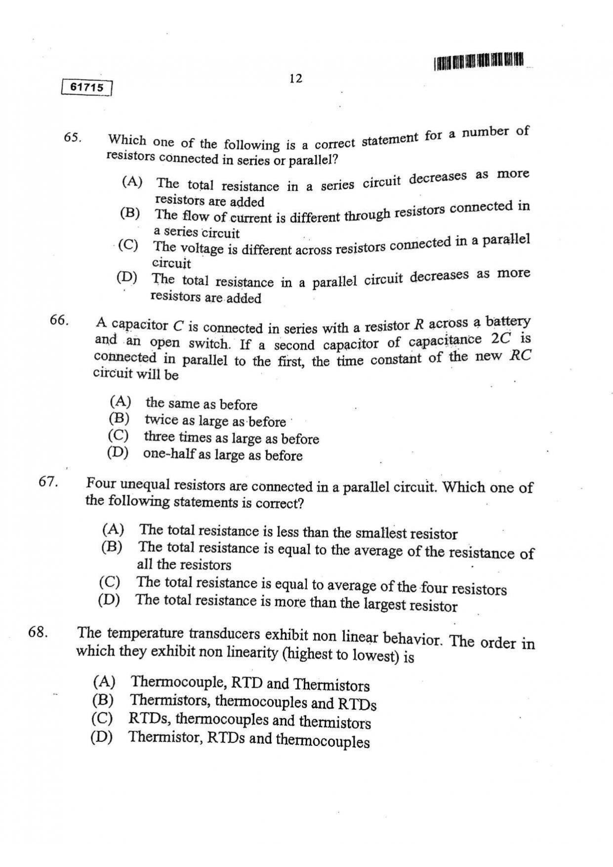 CUSAT CAT 2015 Instrumentation Question Paper - Page 13