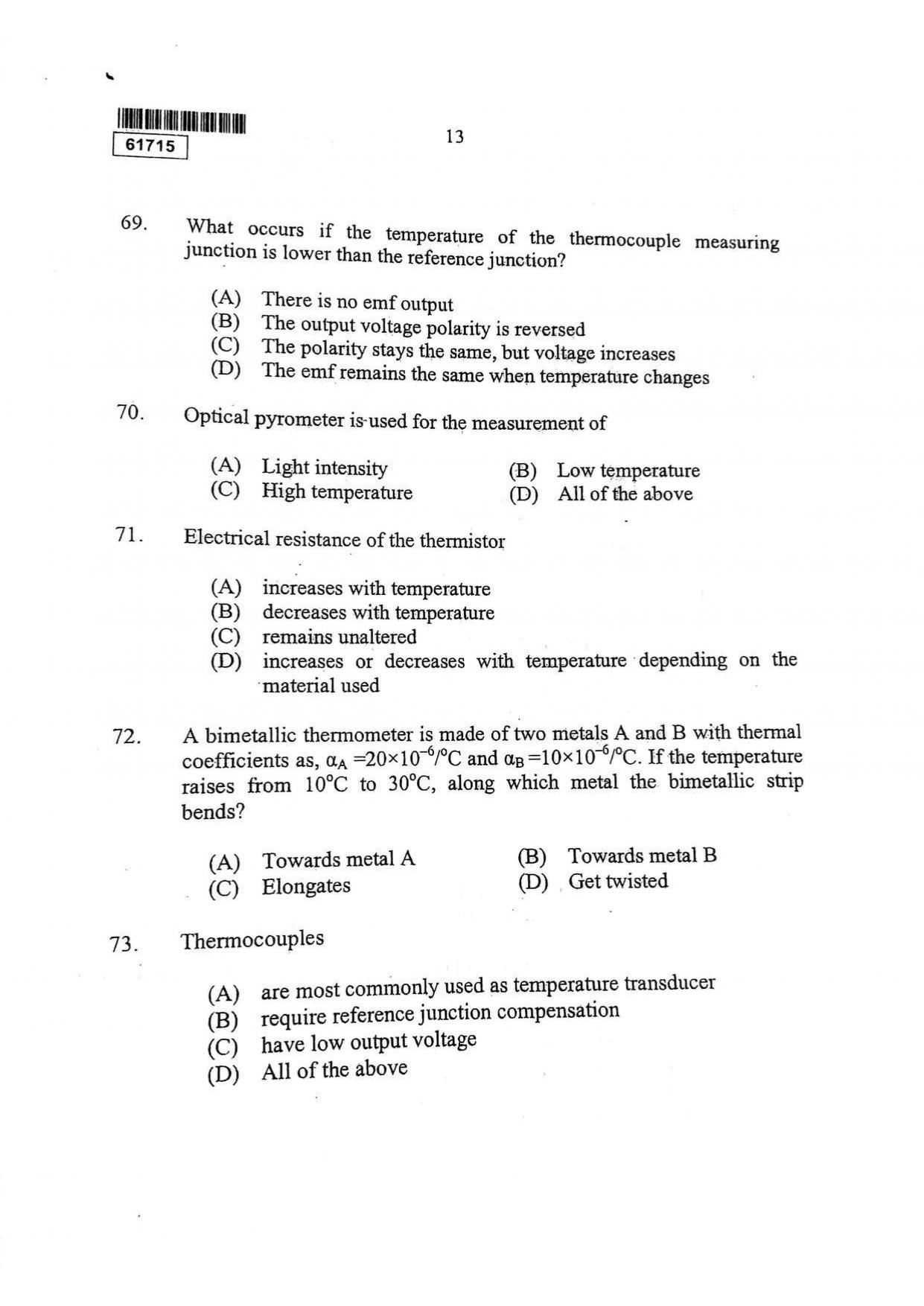 CUSAT CAT 2015 Instrumentation Question Paper - Page 14