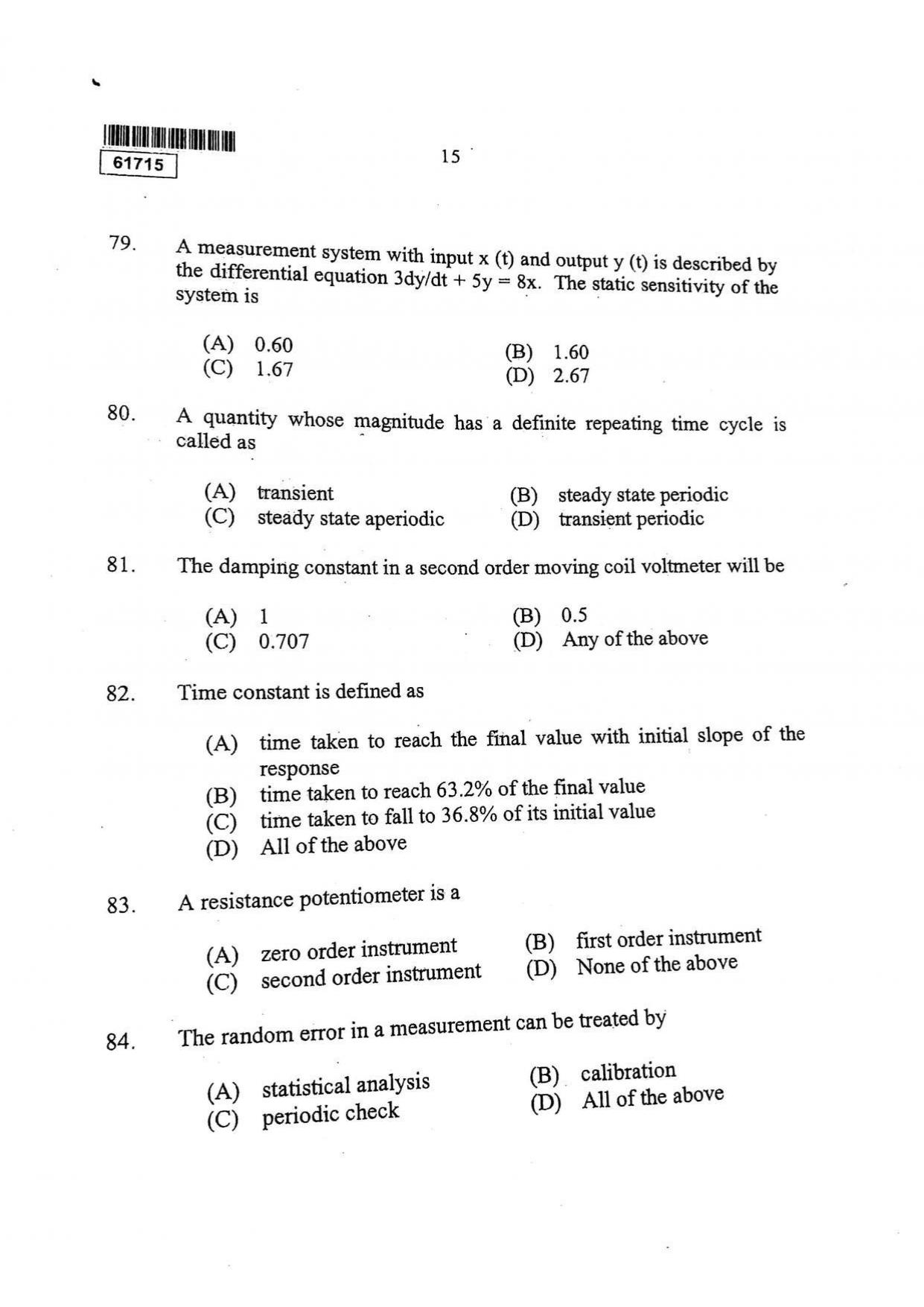 CUSAT CAT 2015 Instrumentation Question Paper - Page 16
