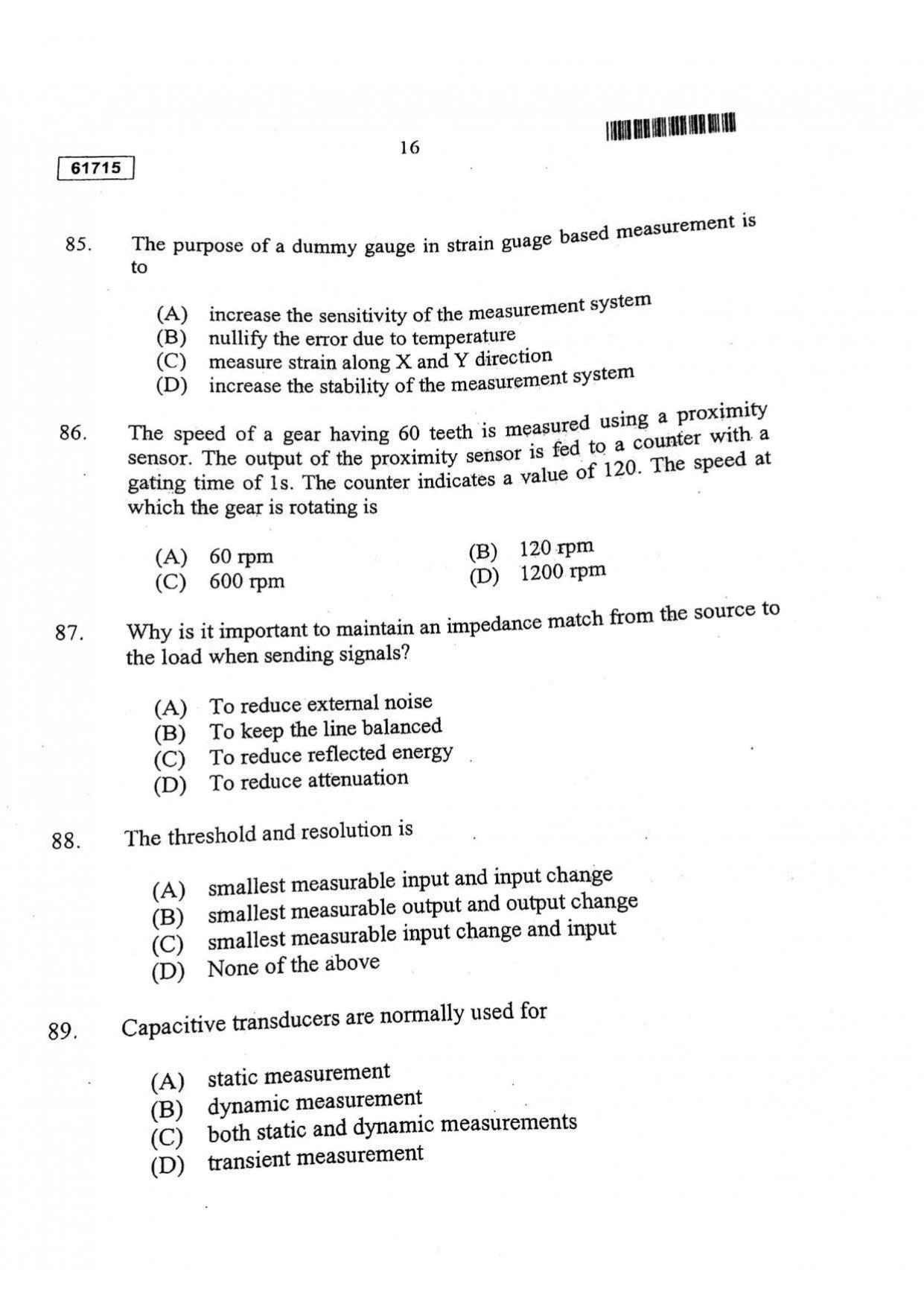 CUSAT CAT 2015 Instrumentation Question Paper - Page 17