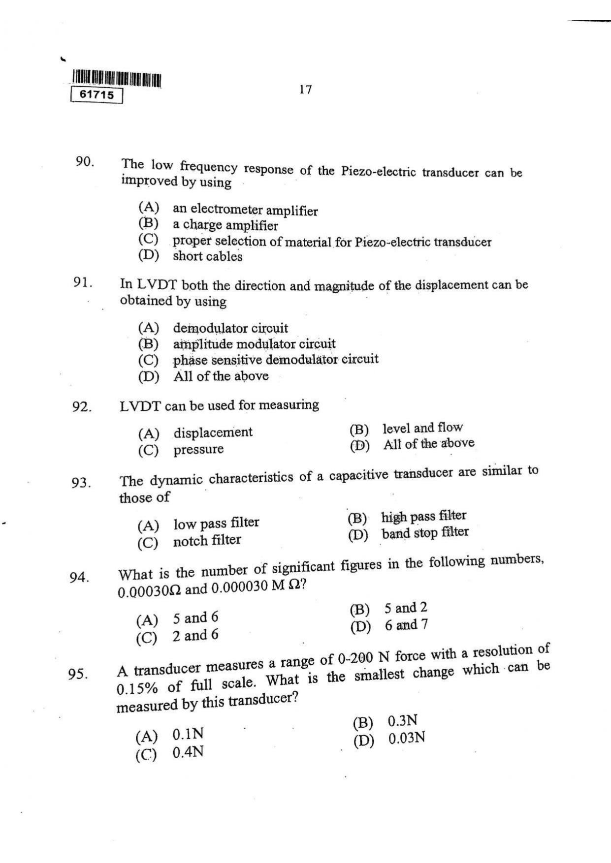 CUSAT CAT 2015 Instrumentation Question Paper - Page 18